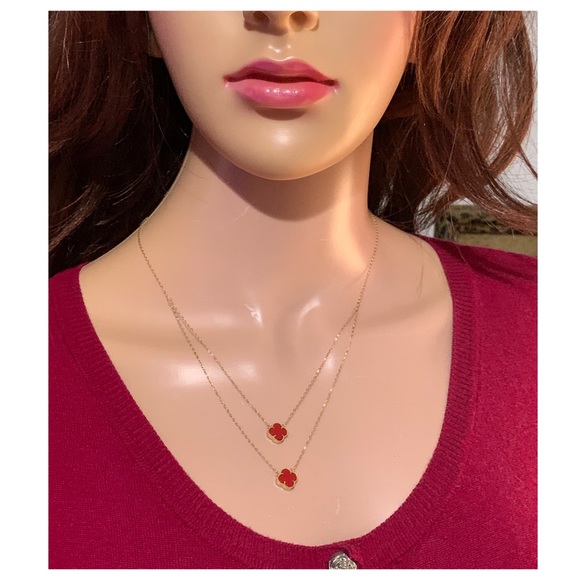 18k Solid Gold Clover Layered Necklace - Picture 2 of 5